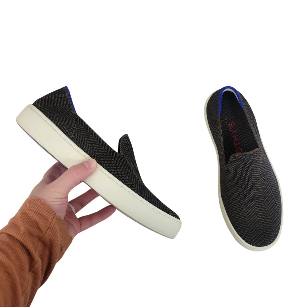 Rothy's The Original Slip Ons Sneakers Herringbone Size 6 Brown Black Shoes